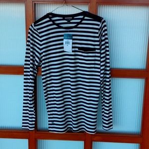 Ralph Lauren NEW Navy Blue Stripe Long Sleeve Pullover Tee Shirt with Pocket M